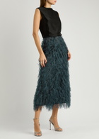 Roksanda Arion Fringed Woven Midi Pencil Skirt Navy
