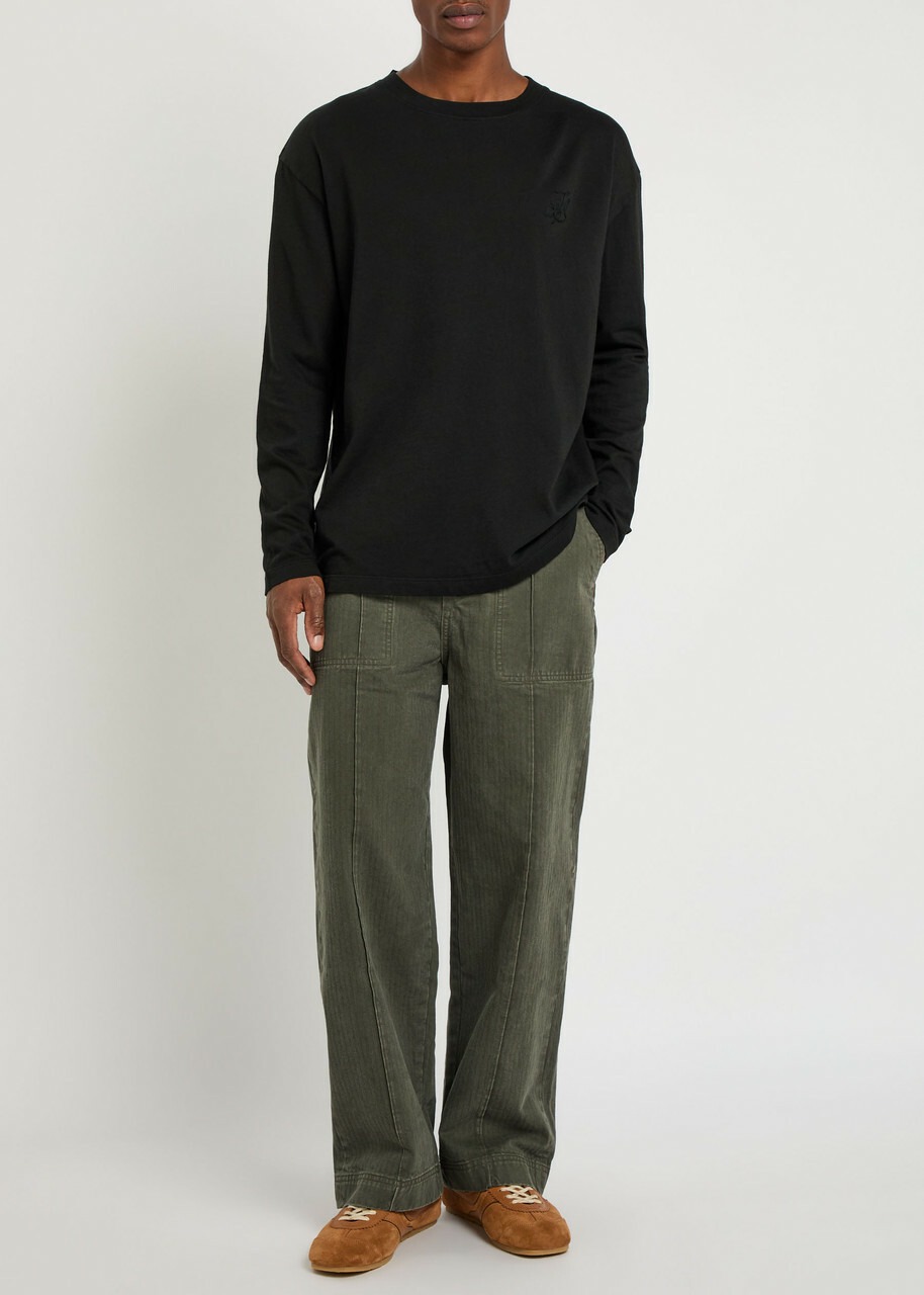 The Elder Statesman Pica Logo-embroidered Cotton and Cashmere-blend top Black