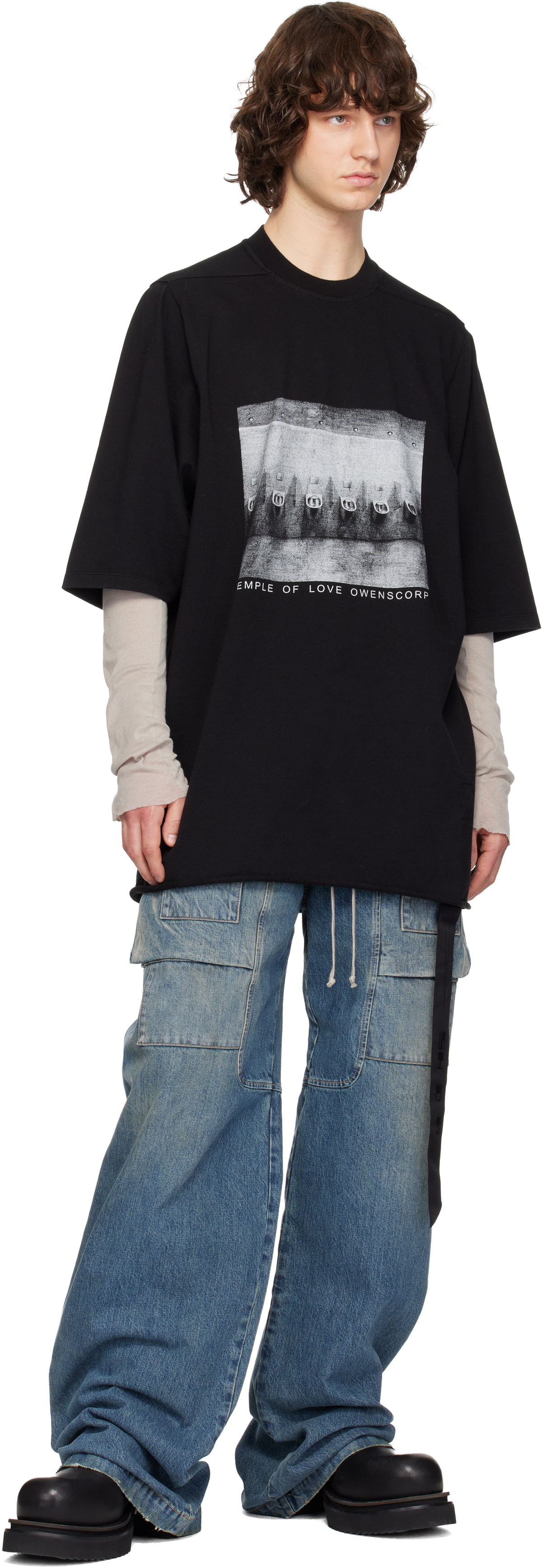 Rick Owens DRKSHDW Blue Temple Wide Creatch Cargo Jeans