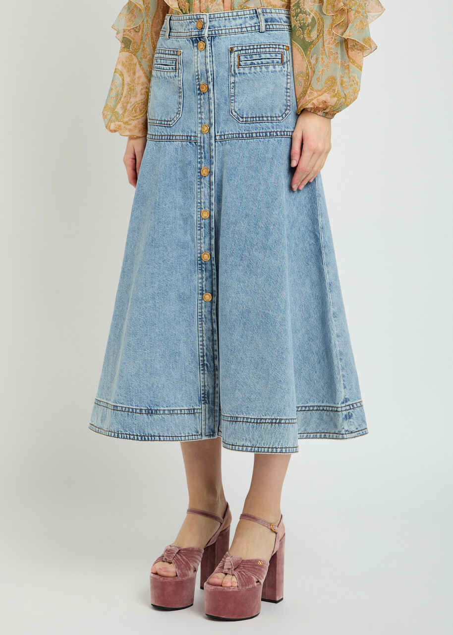 Zimmermann Panelled Denim Midi Skirt Light Blue