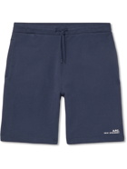 A.P.C. - Logo-Print Fleece-Back Cotton-Jersey Drawstring Shorts - Blue