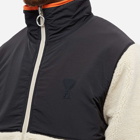 AMI Men's Heart Sherpa Zip Fleece Jacket in Off White/Black