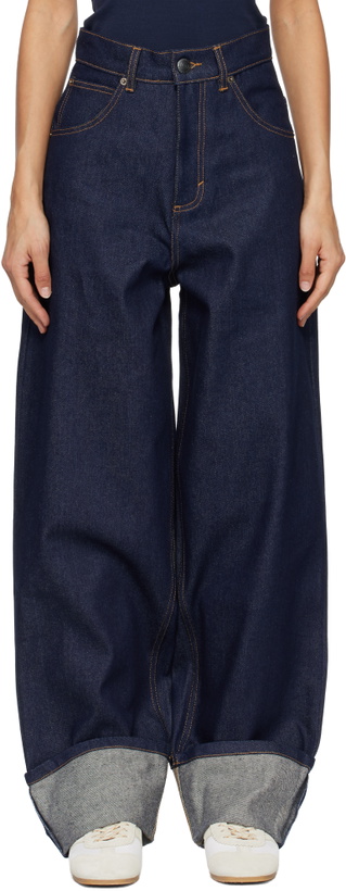 Photo: Charles Jeffrey LOVERBOY Navy Loose Fit Knitted Pocket Waisted Jeans