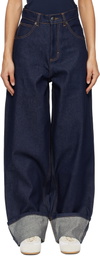 Charles Jeffrey LOVERBOY Navy Loose Fit Knitted Pocket Waisted Jeans