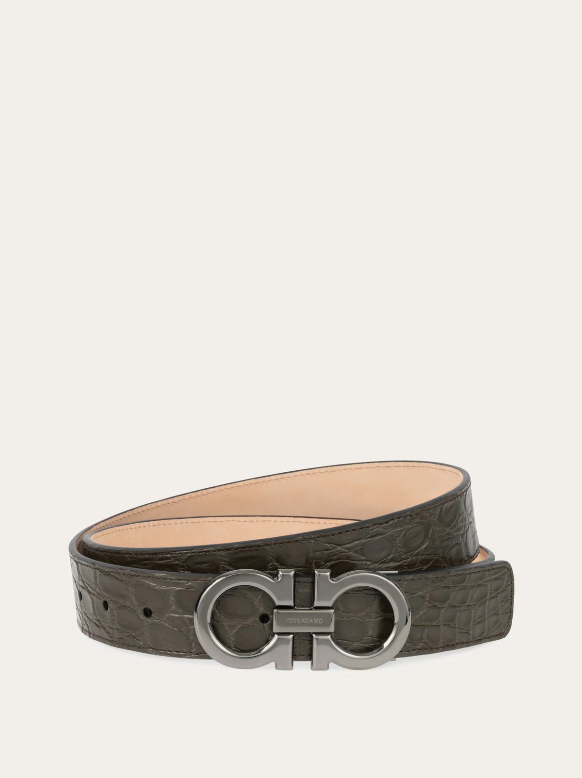 Ferragamo Mens Adjustable Gancini belt in Green