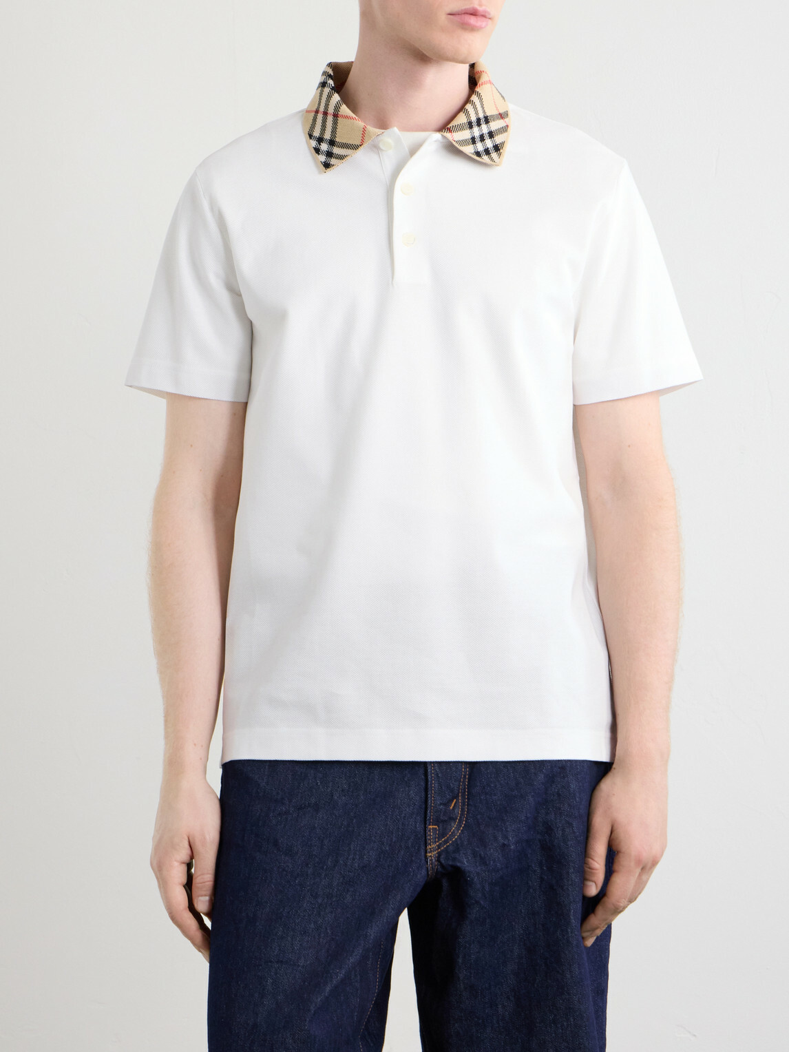 Burberry - Checked Cotton-Piqué Polo Shirt - White