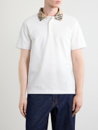 Burberry - Checked Cotton-Piqué Polo Shirt - White