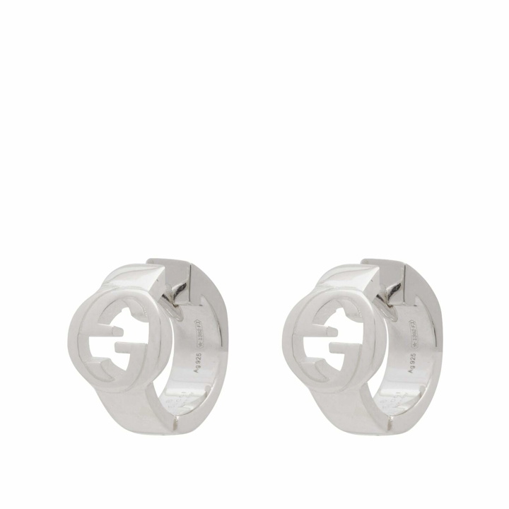 Photo: Gucci Women's Interlocking G Hoop Huggie Earrings in Silver 