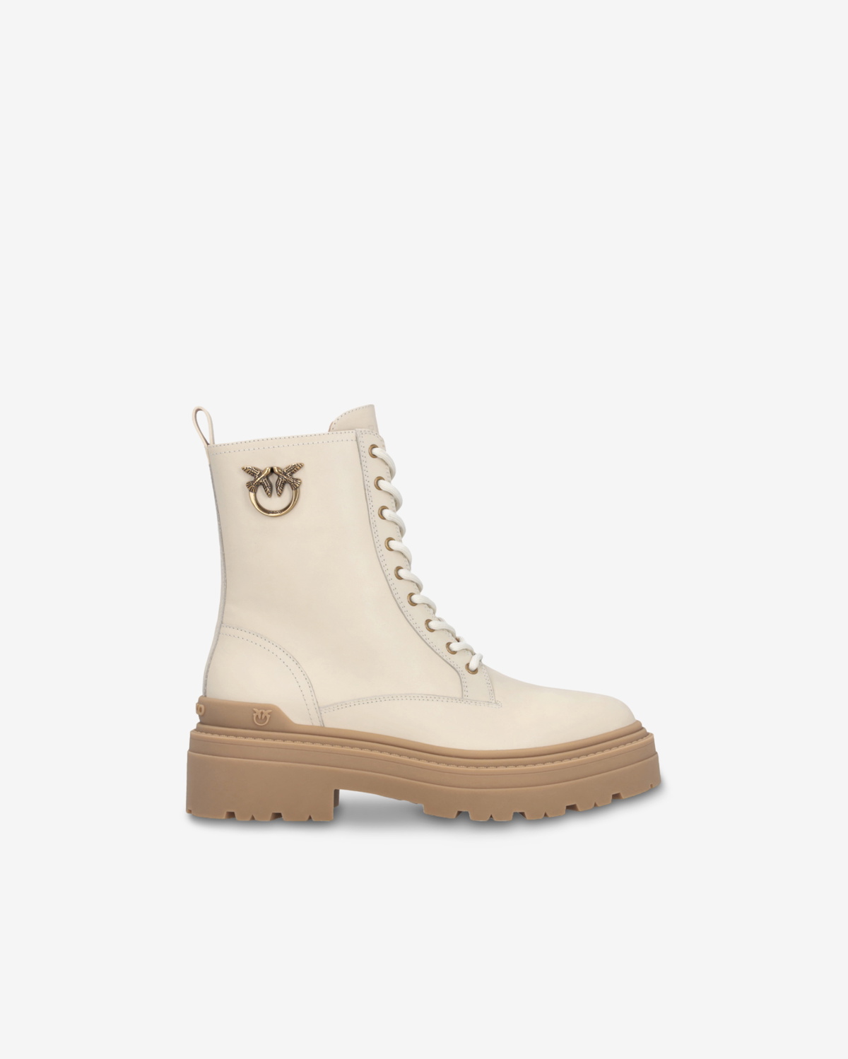 Pinko Leather Combat Boots With Metal Logo Yoghurt Pinko
