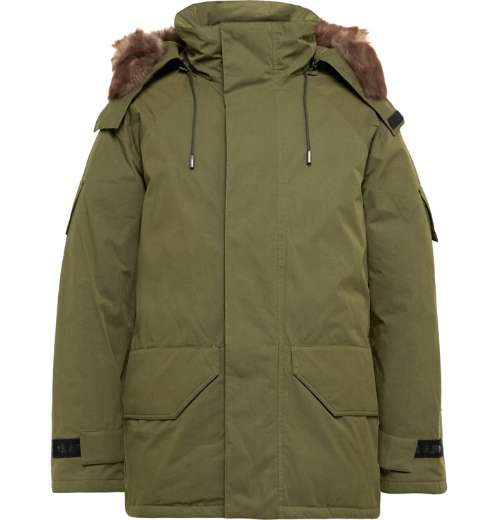 Photo: Yves Salomon - Shearling-Trimmed Cotton-Blend Twill Hooded Down Parka - Green