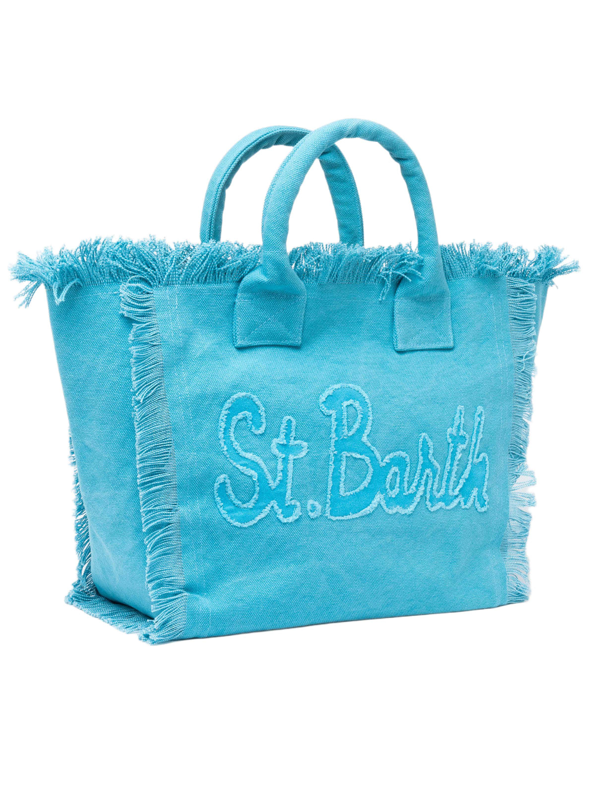 MC2 Saint Barth Light Blue Cotton Canvas Vanity Tote Bag With Logo Patch