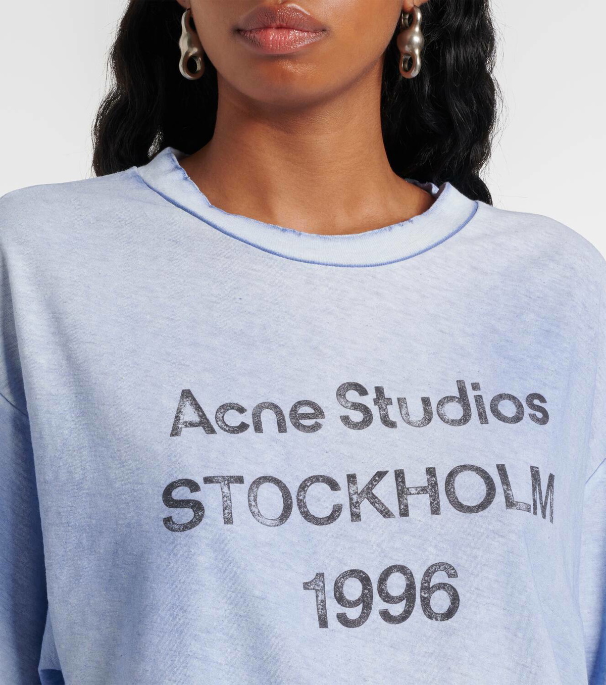 【関税・送料込み】Acne Studios Cotton and hemp T-shirt Distressed logo cotton and hemp T-shirt in white - Acne