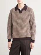 Lardini - Striped Camp-Collar Wool and Cashmere Blend Sweater - Brown