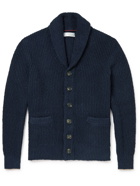 Brunello Cucinelli - Shawl-Collar Ribbed Cotton and Linen-Blend Cardigan - Blue