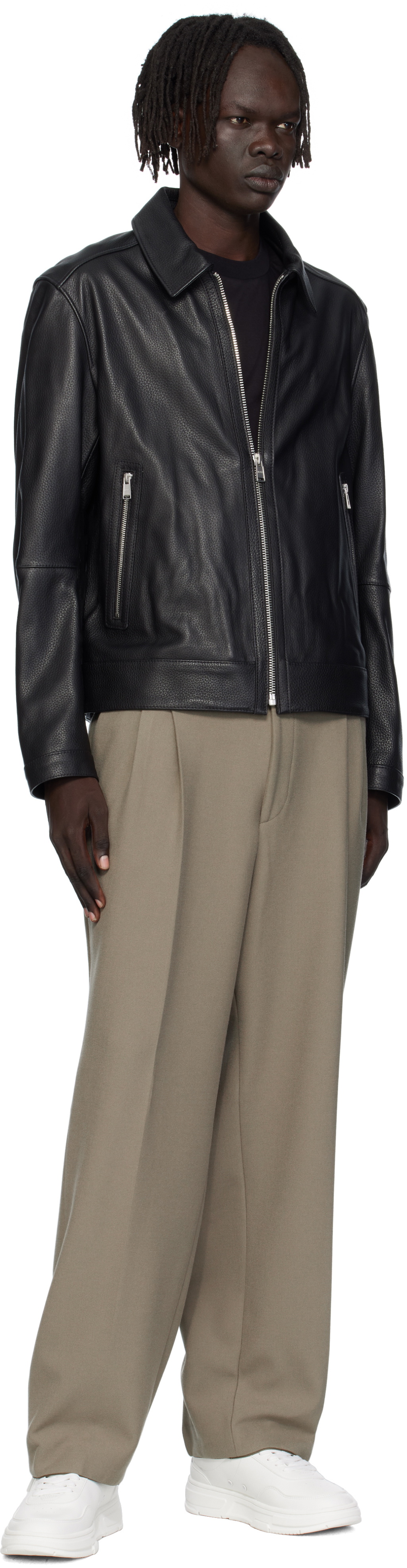 BOSS Black Regular-Fit Zip Leather Jacket