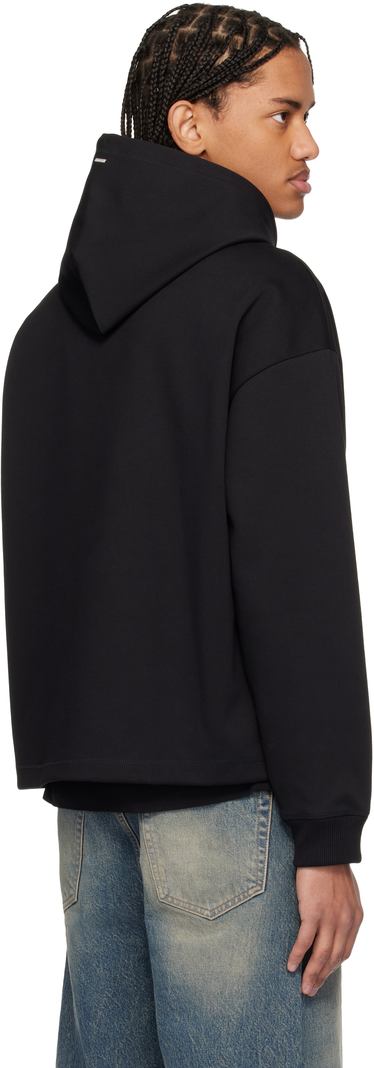 Hugo Black Relaxed Fit Stacked-Logo Hoodie