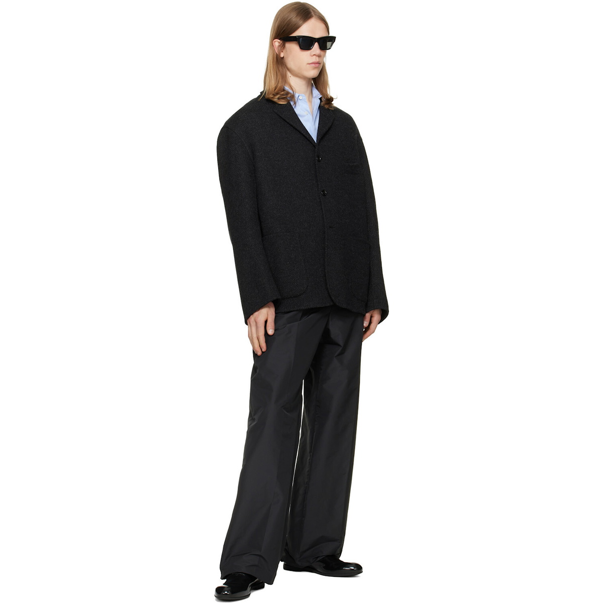 Jil Sander Gray Wool Chevron Jacket