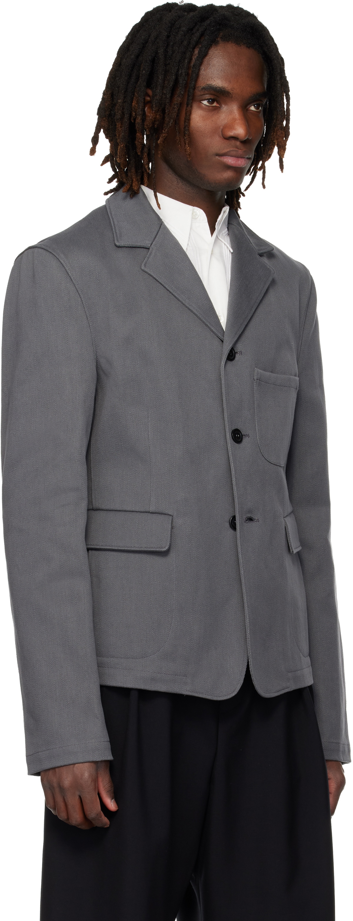 Rier Gray Notched Lapel Denim Blazer