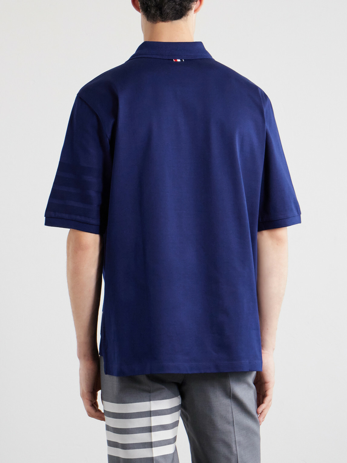 Thom Browne - Striped Logo-Appliqué Cotton-Jersey Polo Shirt - Blue