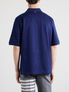 Thom Browne - Striped Logo-Appliqué Cotton-Jersey Polo Shirt - Blue