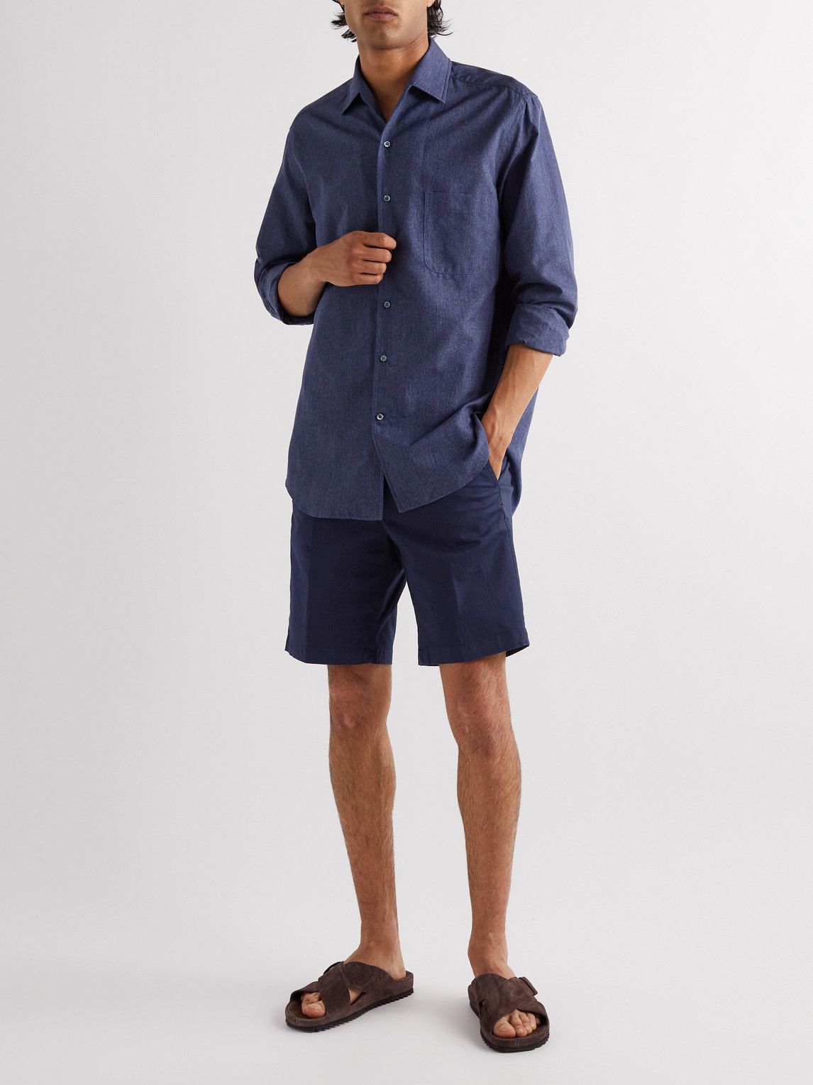 MP Massimo Piombo - Straight-Leg Cotton-Blend Gabardine Bermuda Shorts - Blue