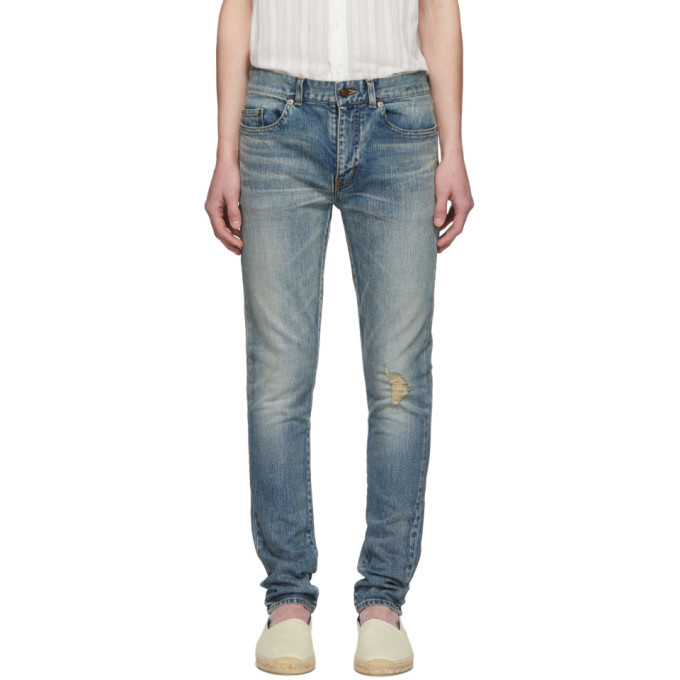 Photo: Saint Laurent Blue Low-Rise Skinny Jeans