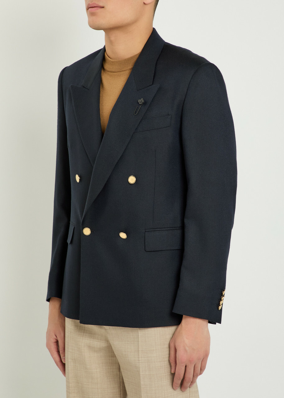 Lardini Double-breasted Cashmere and Wool-blend Blazer Navy