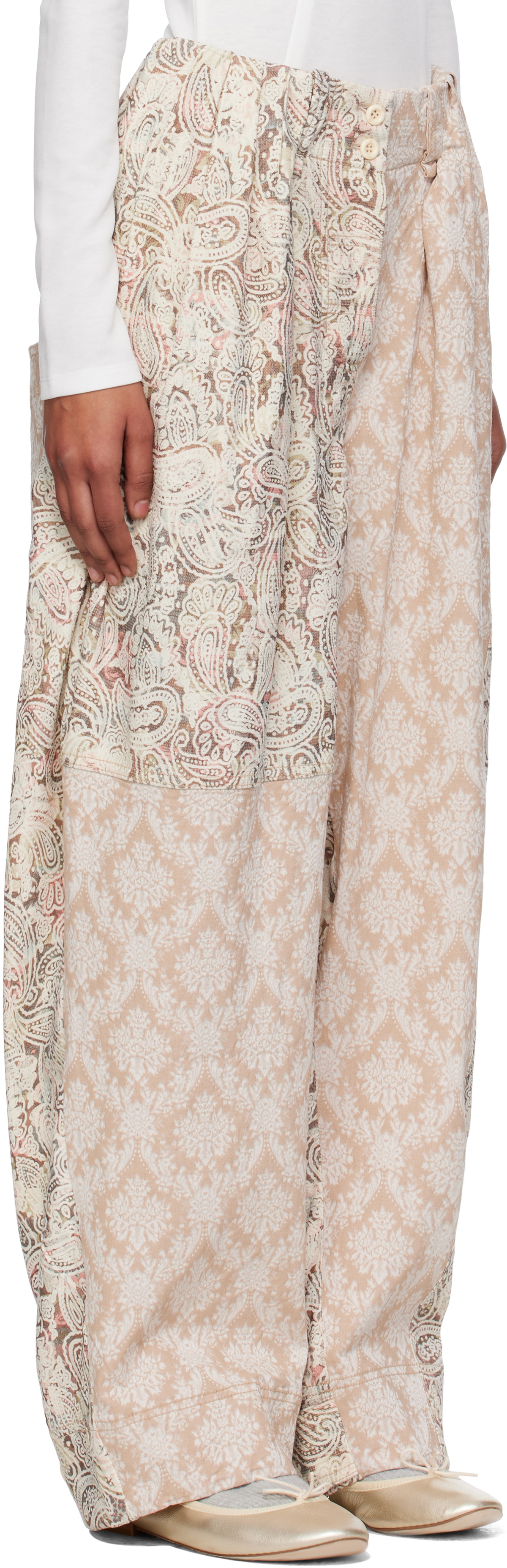 OPEN YY Beige Paisley Full Gather Trousers