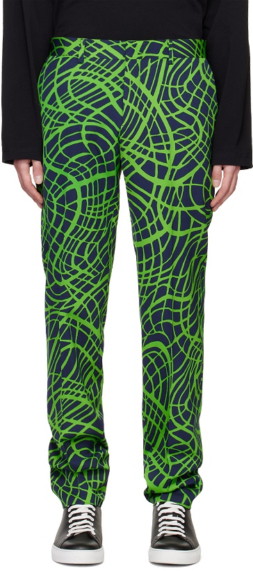Photo: Moschino Navy & Green Wave Line Trousers