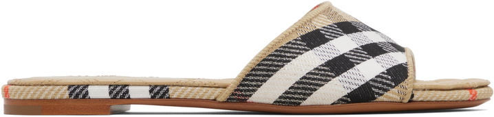Photo: Burberry Tan Check Sloane Slides