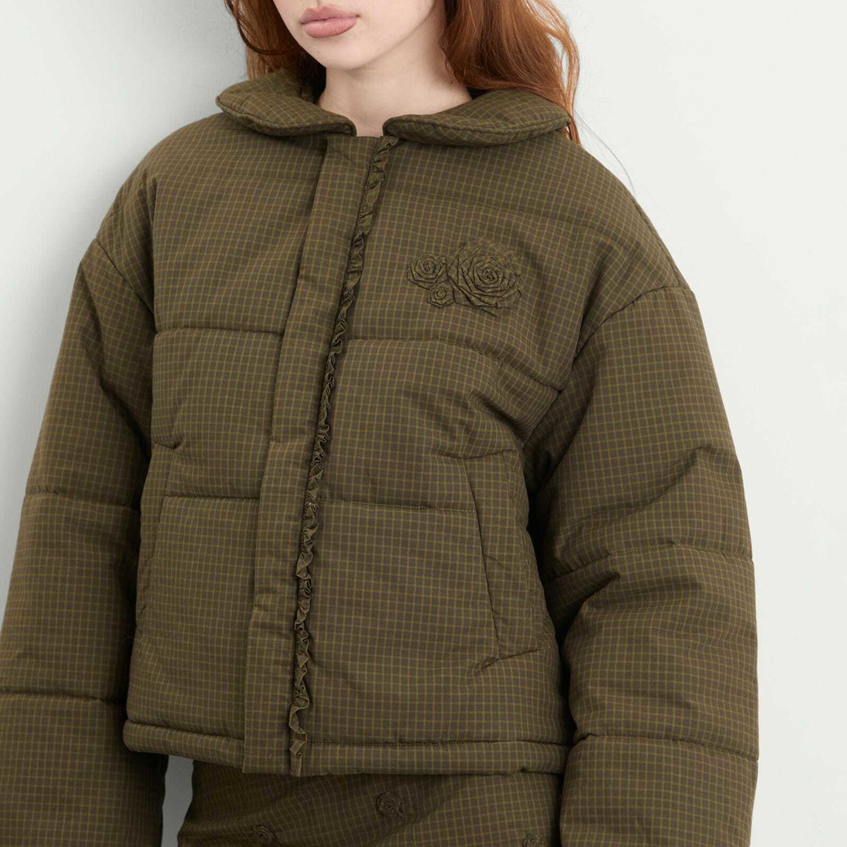 My Mum Made It Women's Rosette Puffer Jacket in Ivy Check