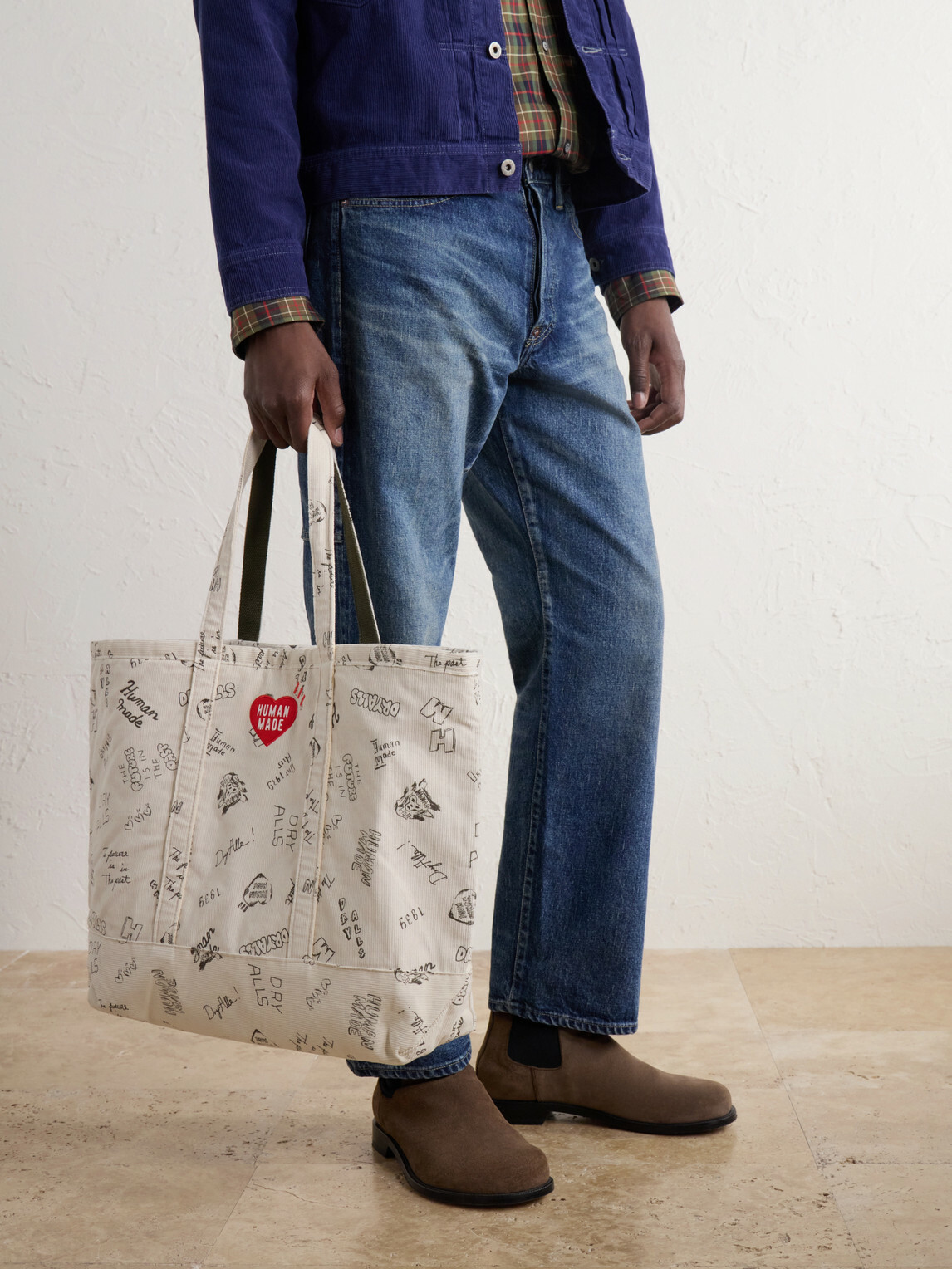 Human Made - Logo-Embroidered Printed Cotton-Corduroy Tote Bag - White