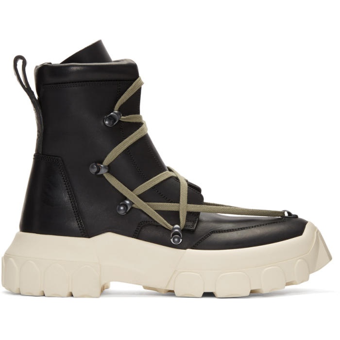 Rick Owens Black and White Hiking Lace-Up Boots Rick Owens