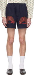 Bode Navy Pony Appliqué Shorts