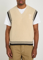 Ami Paris Logo-appliquéd Wool-blend Vest Cream