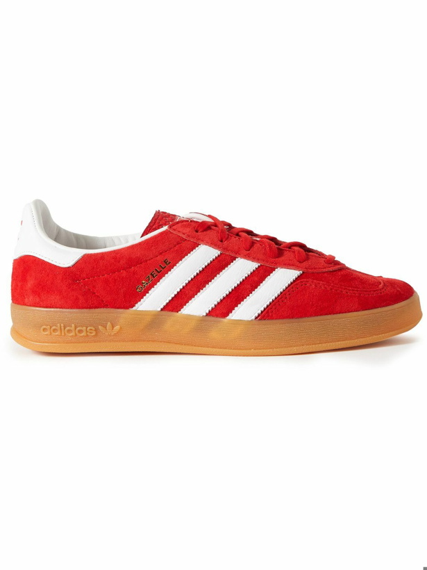 Photo: adidas Originals - Gazelle Indoor Leather-Trimmed Suede Sneakers - Red