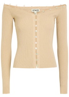 Staud Keaton Off-the-shoulder Wool and Cotton-blend top Light Pink