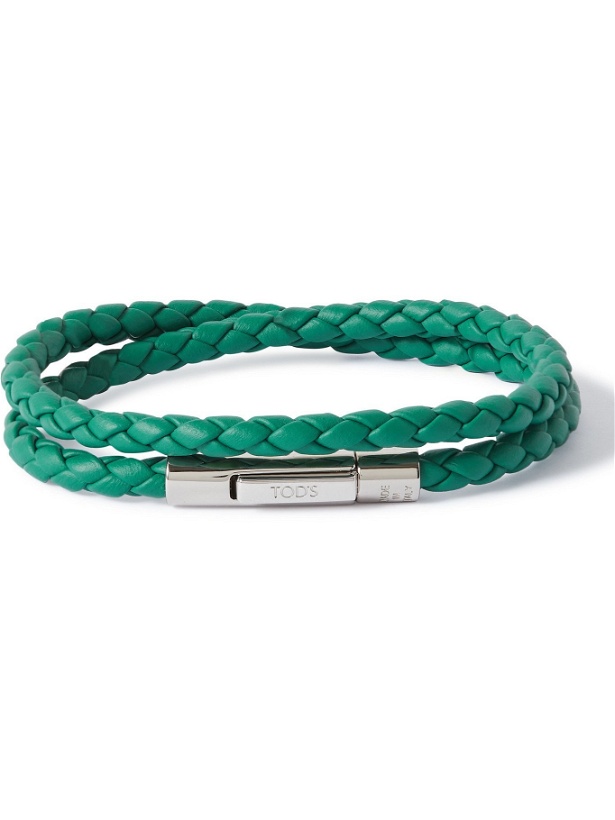 Photo: TOD'S - Woven Leather and Silver-Tone Bracelet - Green