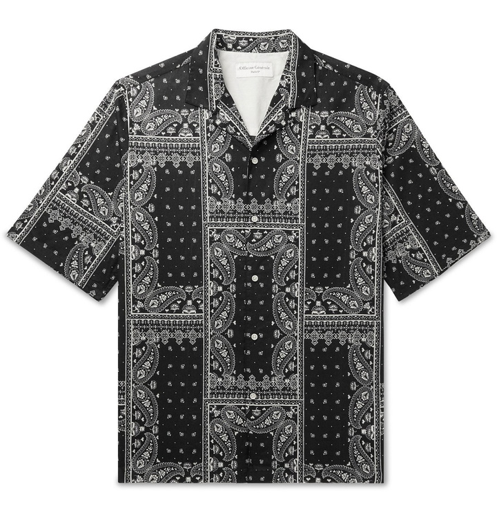 Photo: OFFICINE GÉNÉRALE - Eren Camp-Collar Bandana-Print Cotton-Voile Shirt - Black