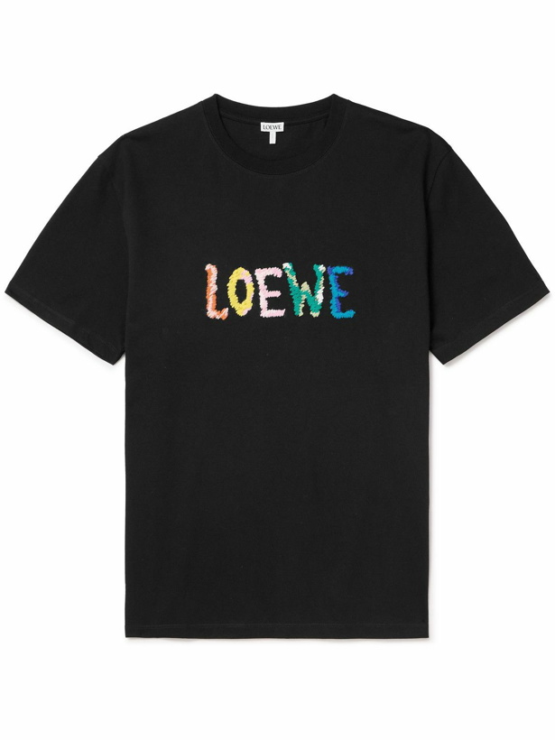 Photo: LOEWE - Slim Fit Logo-Embroidered Cotton-Jersey T-Shirt - Black