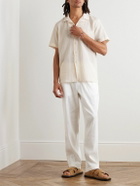 La Paz - Panama Convertible-Collar Striped Textured-Cotton Shirt - Neutrals
