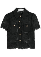 Self-portrait Floral-embellished Sheer Guipure Lace Shirt Black