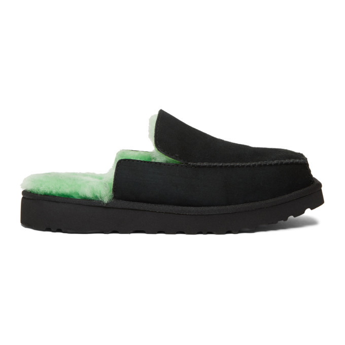 Photo: Eckhaus Latta Black and Green UGG Edition Unisex Block Slide Loafers