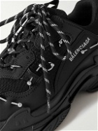 Balenciaga - Triple S Piercing Mesh, Rubber and Leather Sneakers - Black