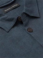 Desmond & Dempsey - Logo-Appliquéd Linen Pyjama Set - Blue