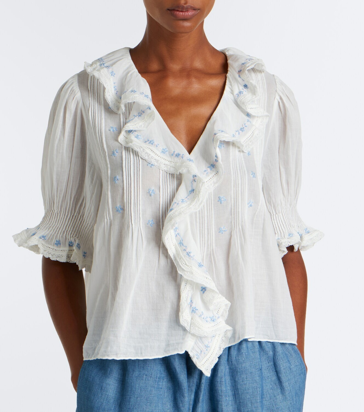 Dôen Hettie floral ruffled cotton top