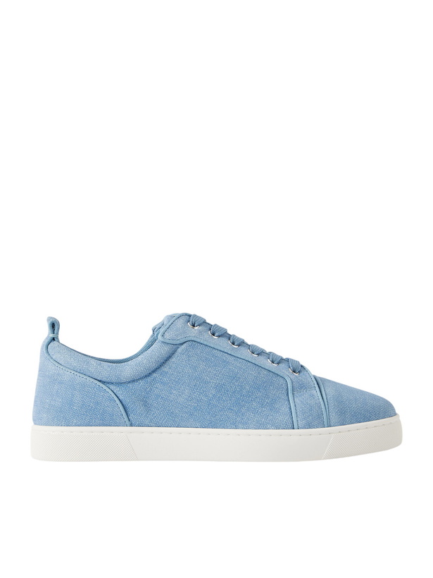 Photo: Christian Louboutin - Louis Junior Orlato Grosgrain-Trimmed Printed Suede Sneakers - Blue