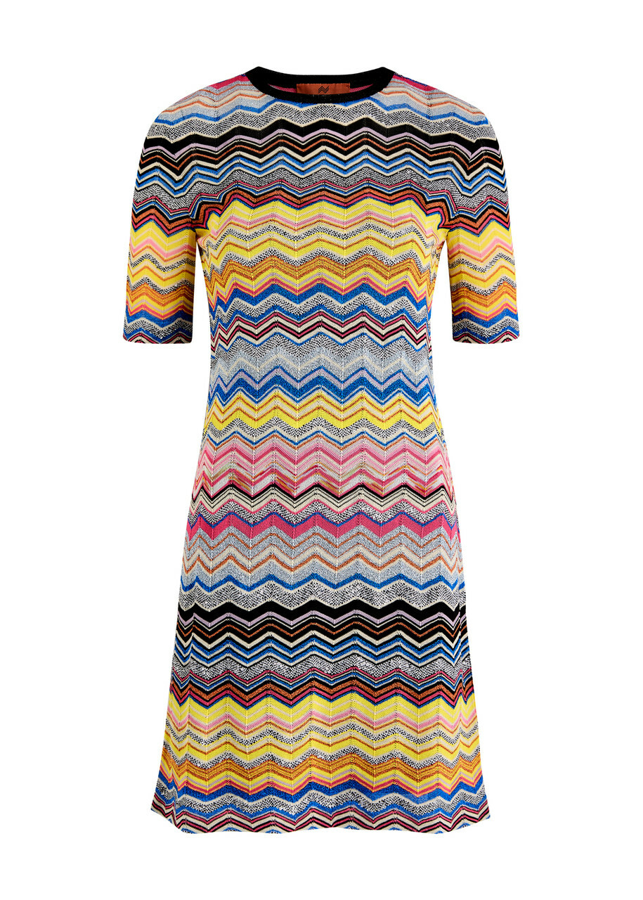 Missoni Zigzag Embellished Knitted Mini Dress Multicoloured