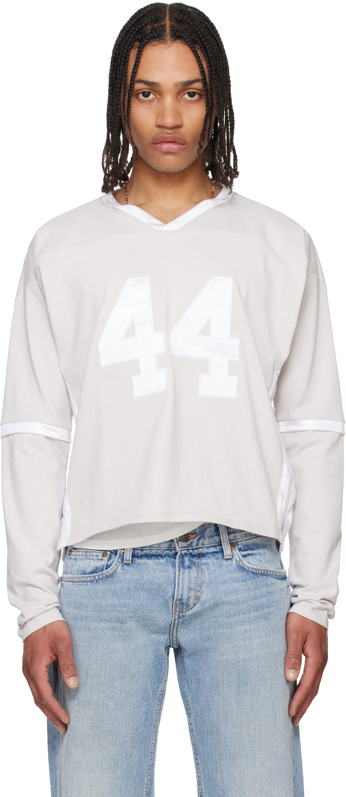 Raimundo Langlois Gray & White Layered V-Neck T-shirt