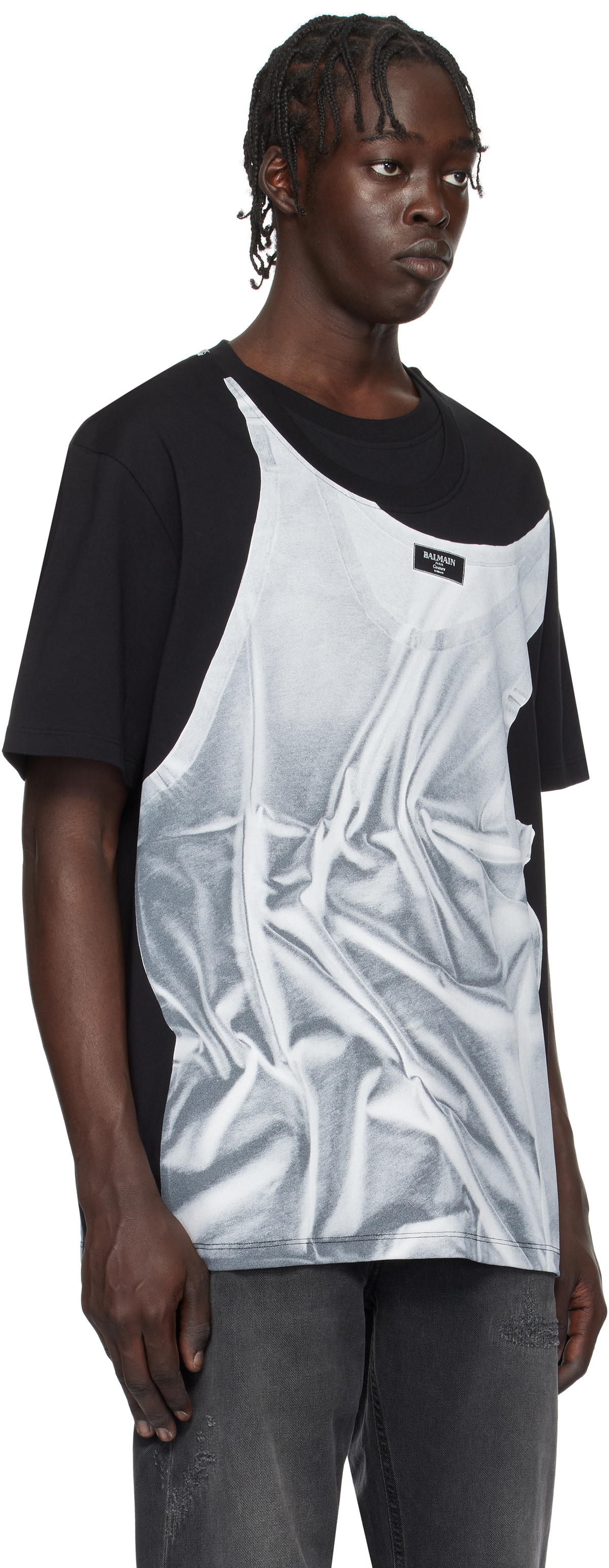 Balmain Black Tank Top Print T-shirt